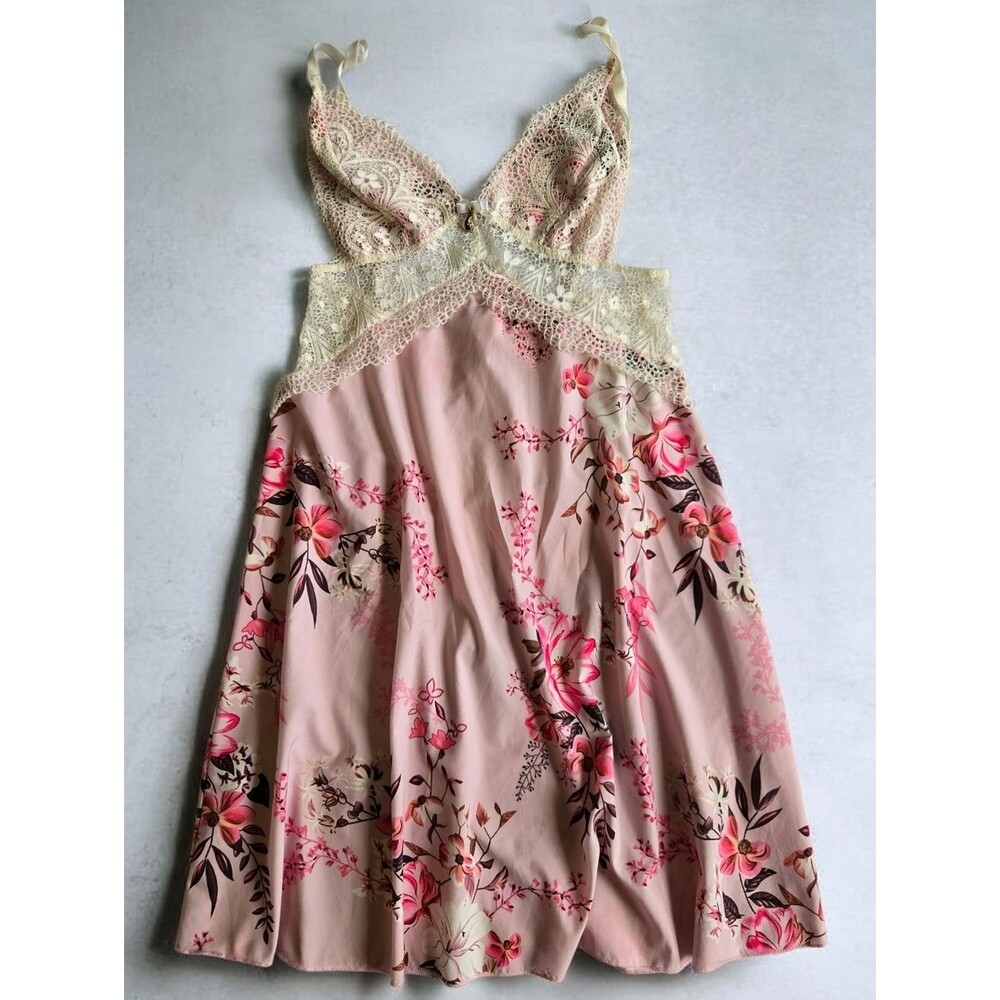 CBR Pink Floral Lace Mini Dress Coquette Slip Style Size L